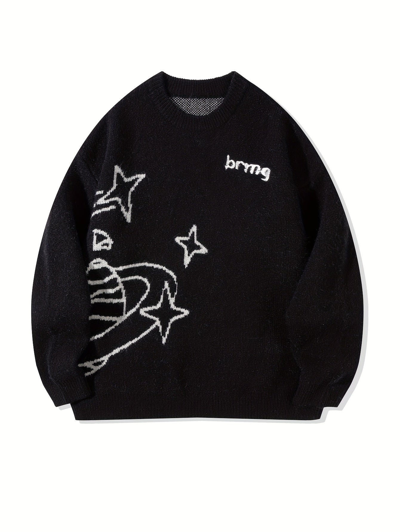 Unisex Strickpullover Rundhals mit Weltall-Muster & Sternen
