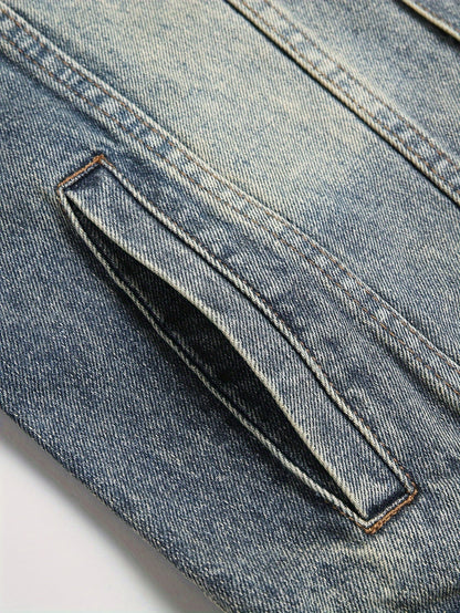 Jeansweste ärmellos für Damen, Blau, mit Kragen und Knopfleiste