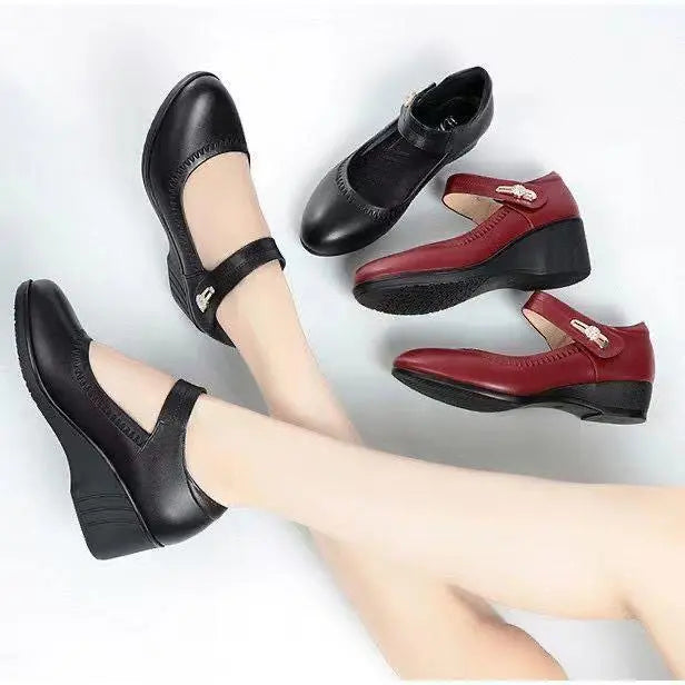 Damen Mary Jane Keilabsatz Schuhe mit Riemen