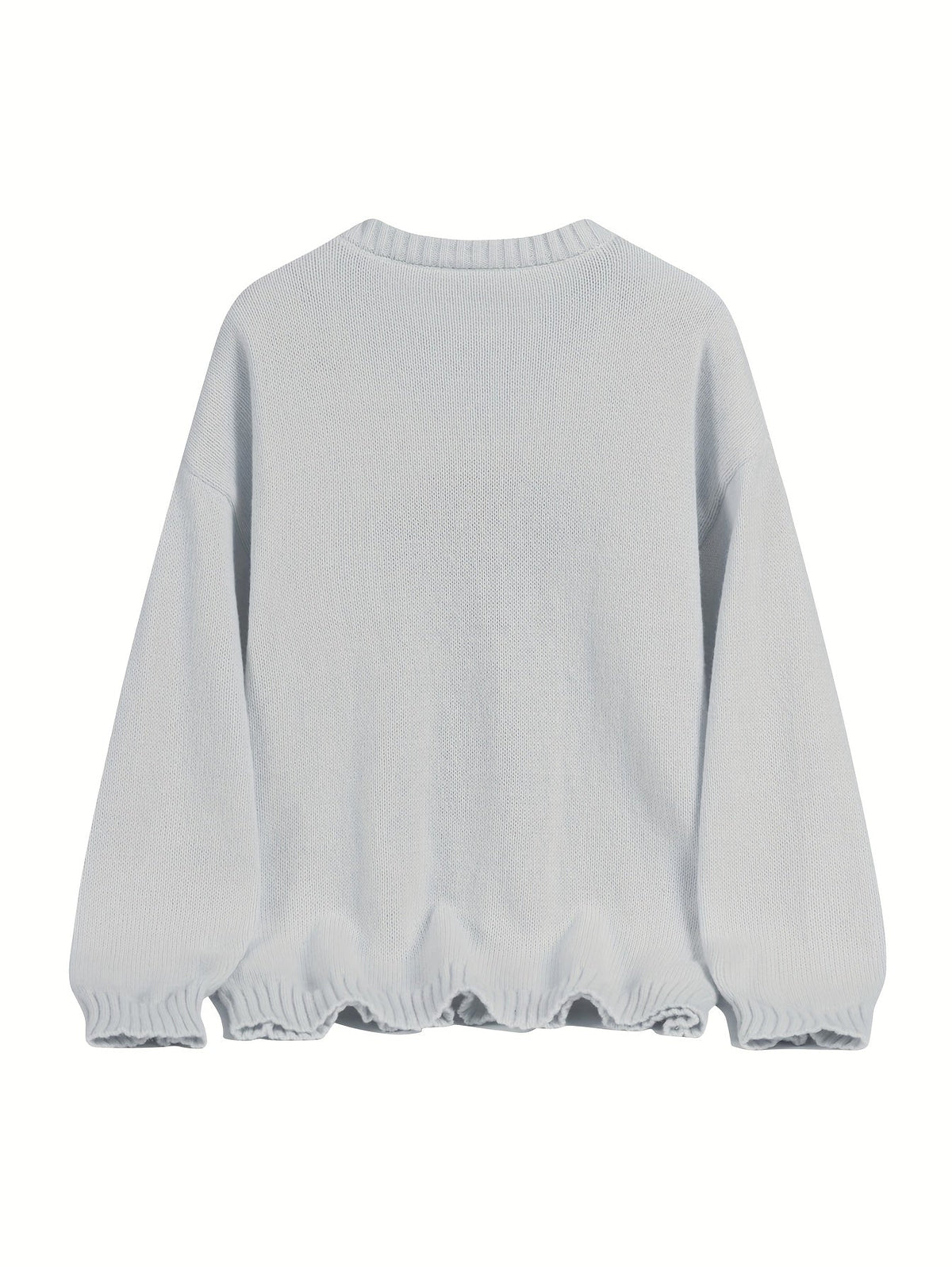 Unisex Strickpullover mit Teddybär-Muster Rundhalsausschnitt Langarm
