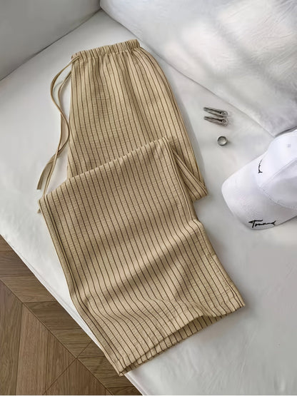 Damen Relaxed Fit Freizeithose mit Streifenmuster – Lässige Komforthose für Alltag und Lounge