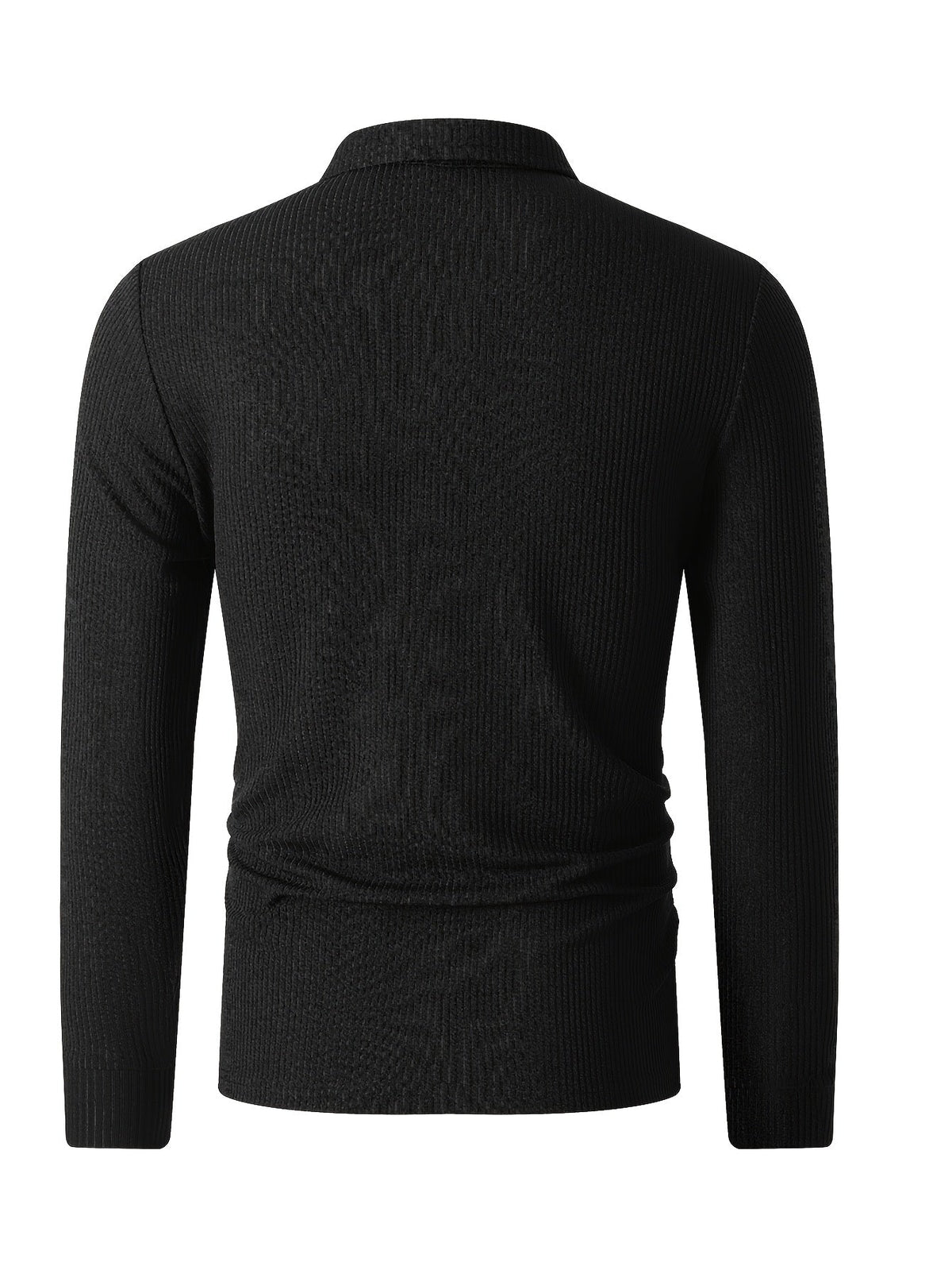 Herren Rippstrick Poloshirt Langarm mit Reißverschluss Kragen