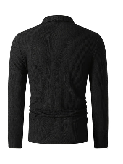 Herren Rippstrick Poloshirt Langarm mit Reißverschluss Kragen