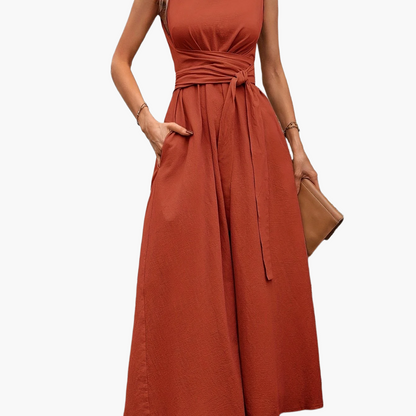 Damen Jumpsuit Elegant Ärmellos mit Bindegürtel für Sommer und Freizeit