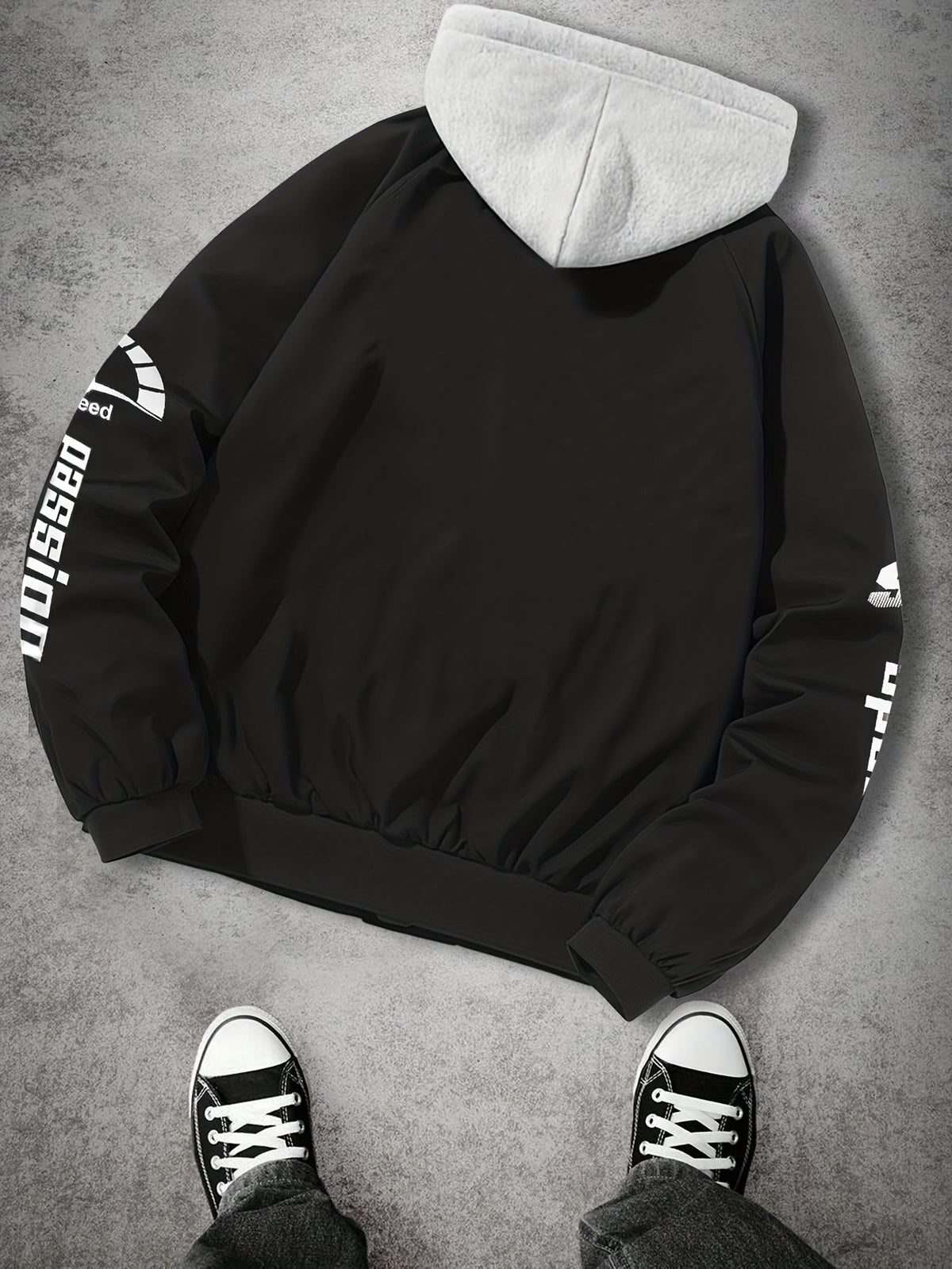 Unisex Racing Bomberjacke mit Kapuze und Reißverschluss, Grau
