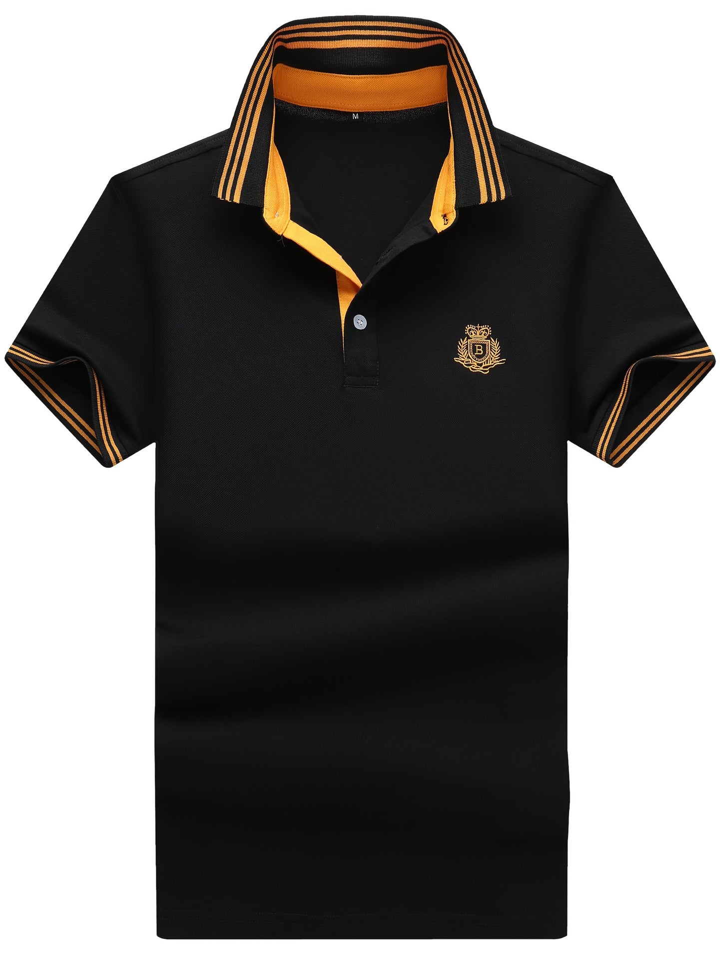 Herren Poloshirt mit gestreiftem Kragen und sportlichem Wappen – Klassischer Freizeitstil