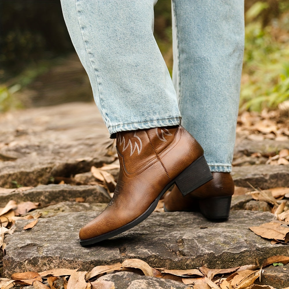 Cowboystiefel Braun mit Stickerei | Hoher Schaft