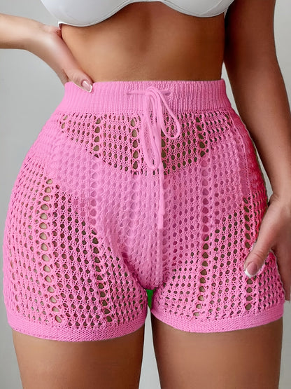 Damen Häkel-Shorts im Beach-Style mit High Waist und Kordelzug – Modischer Badeanzug-Überwurf