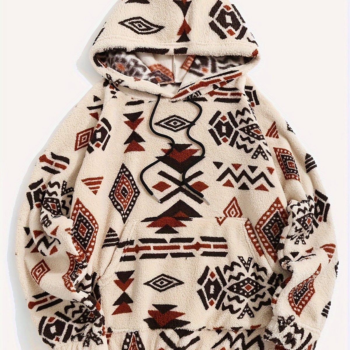 Fleece Hoodie mit Muster Kapuzenpullover