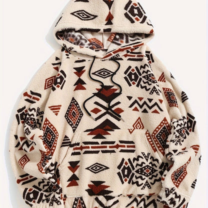 Fleece Hoodie mit Muster Kapuzenpullover