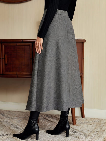 A-Linien Midi Rock für Damen, Grau meliert, Hohe Taille