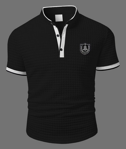 Herren Stepp-Henley Poloshirt mit Wappen-Emblem – Modernes Casual Shirt für Alltag und Freizeit