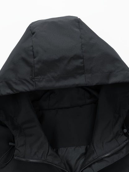 Unisex Windjacke Schwarz mit Kapuze & rotem Drachenmotiv