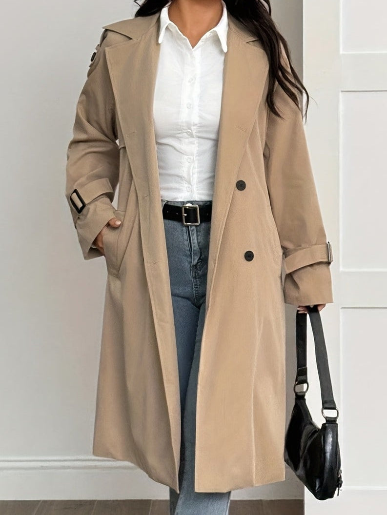 Damen Trenchcoat mit flauschigem Futter, Langarm, Beige