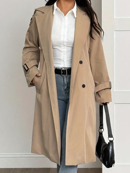 Damen Trenchcoat mit flauschigem Futter, Langarm, Beige