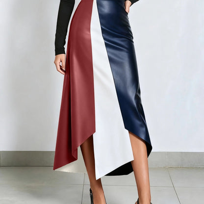 Damen Midirock in A-Linie mit Color-Blocking und asymmetrischem Saum
