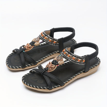 Damen Boho Sandalen mit Schmuckelementen – Bequeme Freizeitschuhe für Sommer & Urlaub