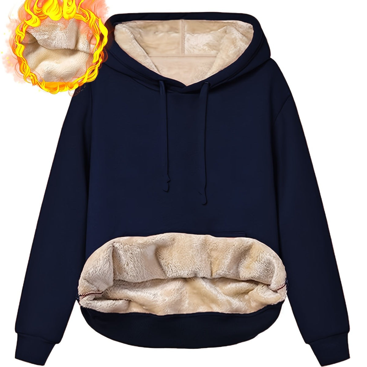 Gefütterter Hoodie mit Kapuze und Bauchtasche für Damen, Wärmeisolierend