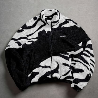 Fleecejacke Unisex mit Stehkragen und Reißverschluss, Tiermuster, mehrere Farben