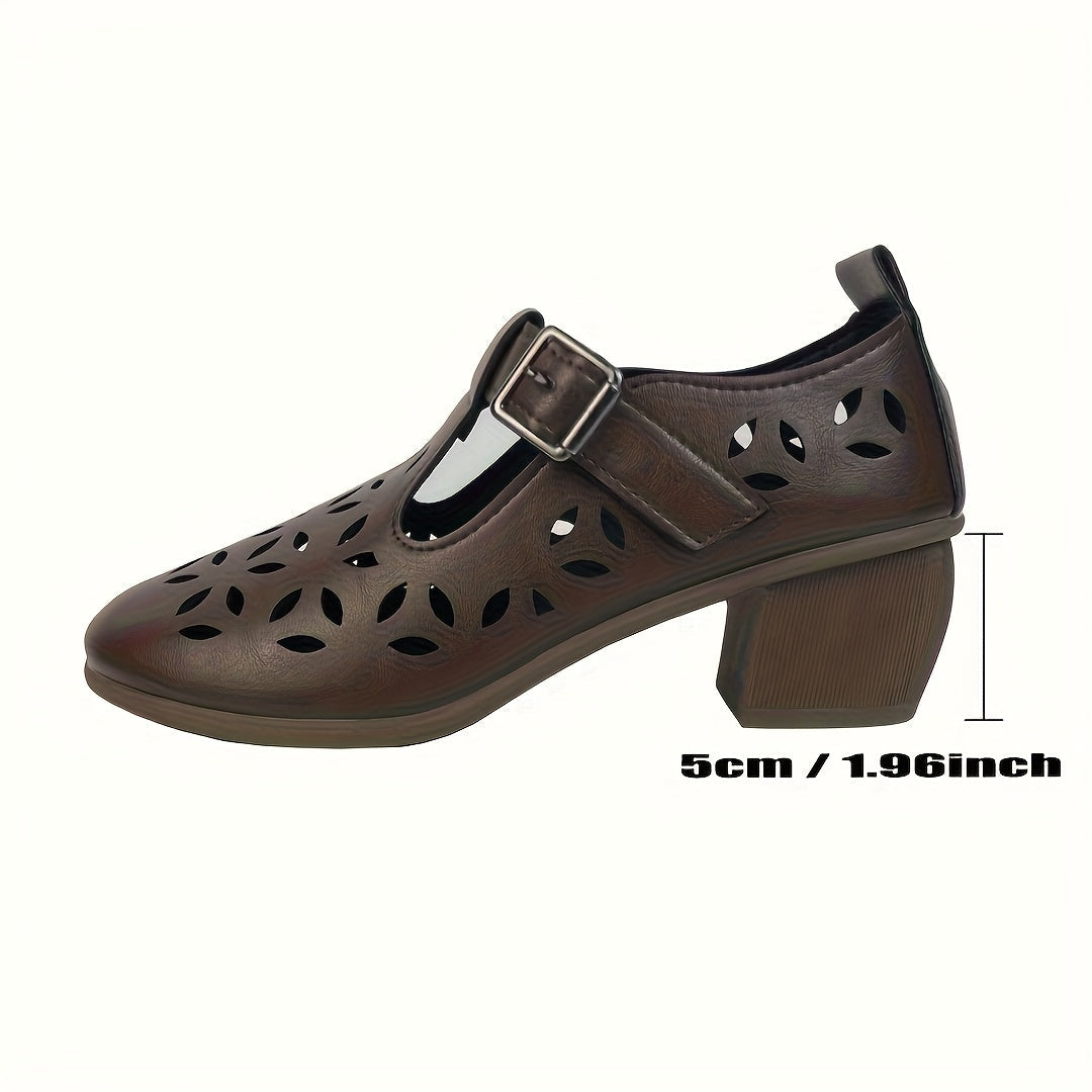 Damen Mary Jane Blockabsatz Schuhe im modischen Cut-Out Design – Stilvolle Alltagsschuhe für Frühling und Freizeit