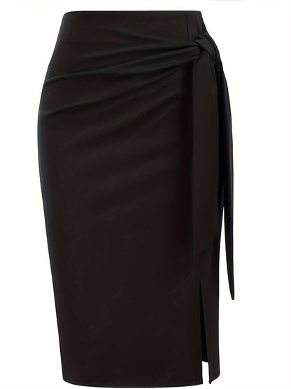 Damen Eleganter Midirock mit Knoten-Detail und Schlitz – Perfekt für Büro & Ausgehen