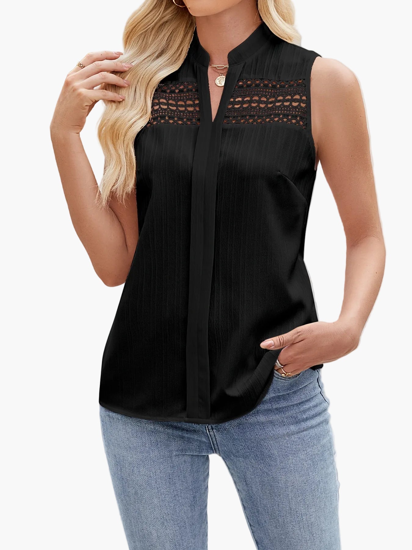 Damen Elegante Ärmellose Bluse mit Spitzendetails für Freizeit und Büro