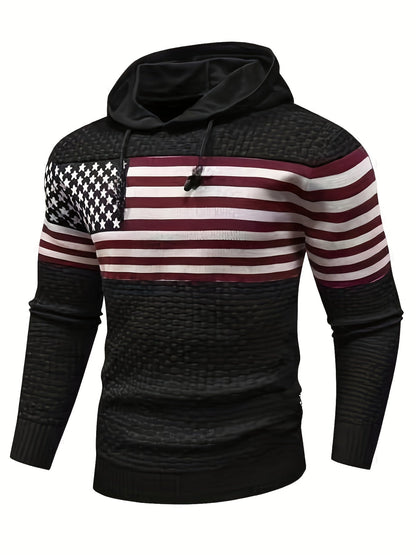 Herren Hoodie Strick-Optik mit Kapuze & Kängurutasche Grau-meliert