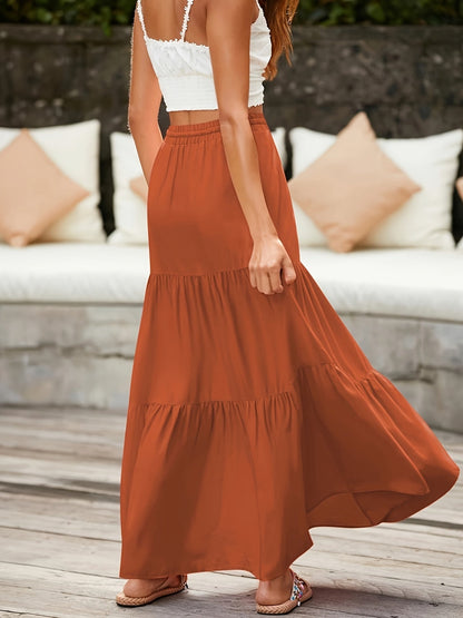 Damen Boho Maxirock mit Stufen und Kordelzug – Sommer, Freizeit, Elegant