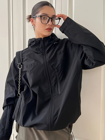 Unisex Jacke mit Kapuze und Reißverschluss, Wasserabweisend, Beige