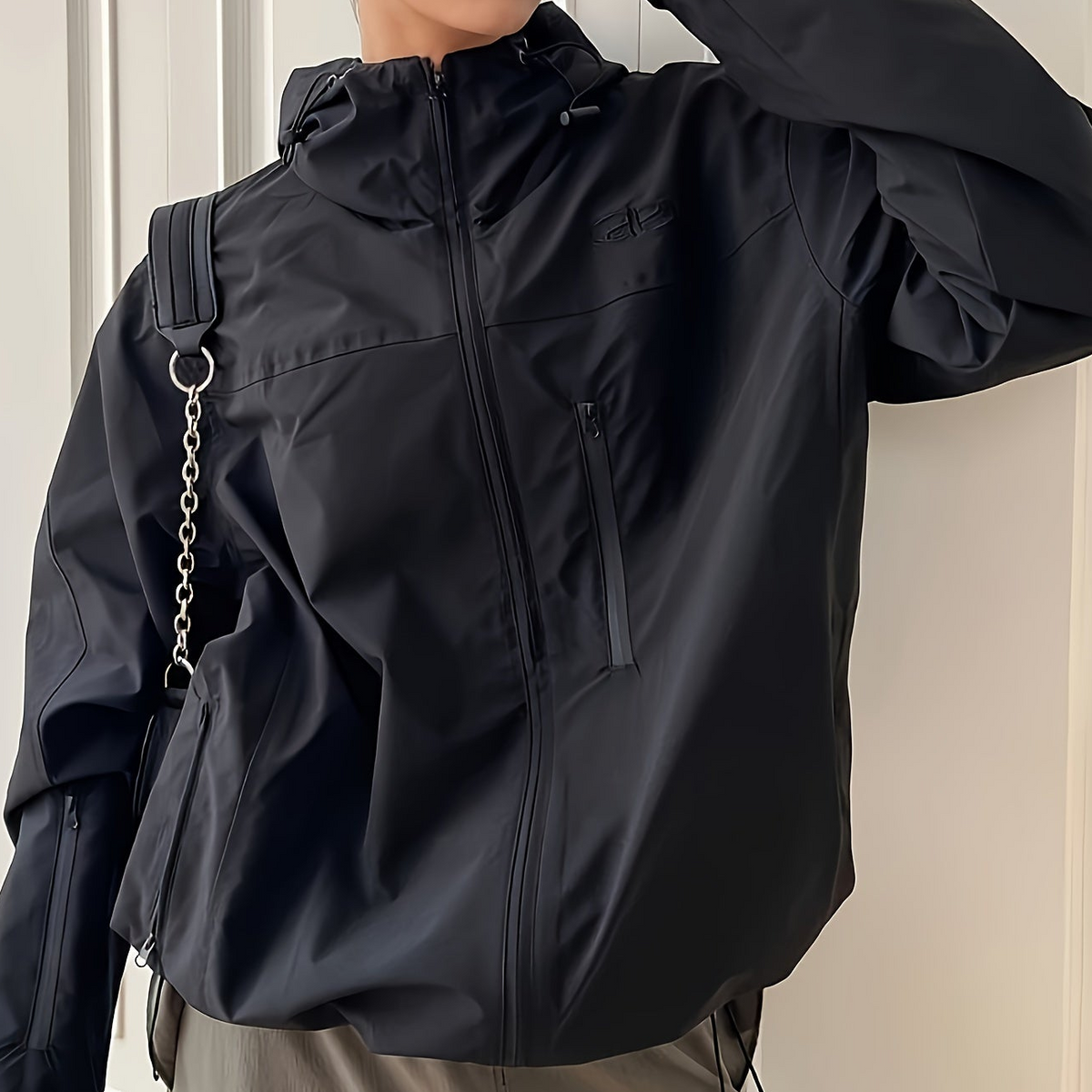Unisex Jacke mit Kapuze und Reißverschluss, Wasserabweisend, Beige