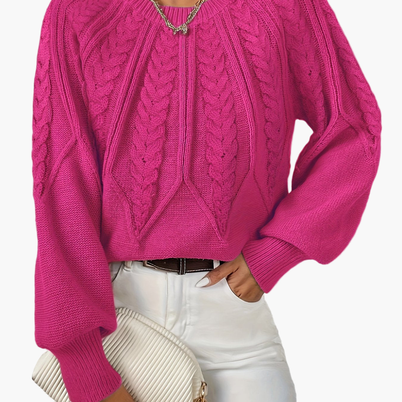 Damen Strickpullover mit Zopfmuster und Rundhalsausschnitt – Eleganter Alltagslook für Frühling & Herbst
