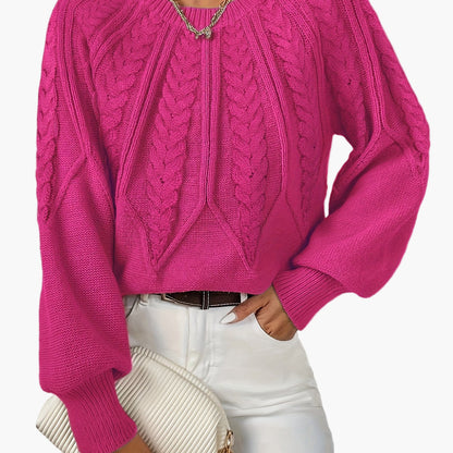 Damen Strickpullover mit Zopfmuster und Rundhalsausschnitt – Eleganter Alltagslook für Frühling & Herbst