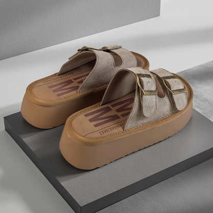 Damen Plateau-Sandalen mit Doppelriemen und Schnallen – Modische Freizeitschuhe für Alltag und Stadt