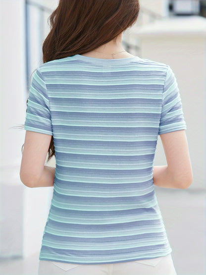 Damen T-Shirt im Casual-Stil mit Streifen und Rundhalsausschnitt – Perfekt für Alltag und Freizeit