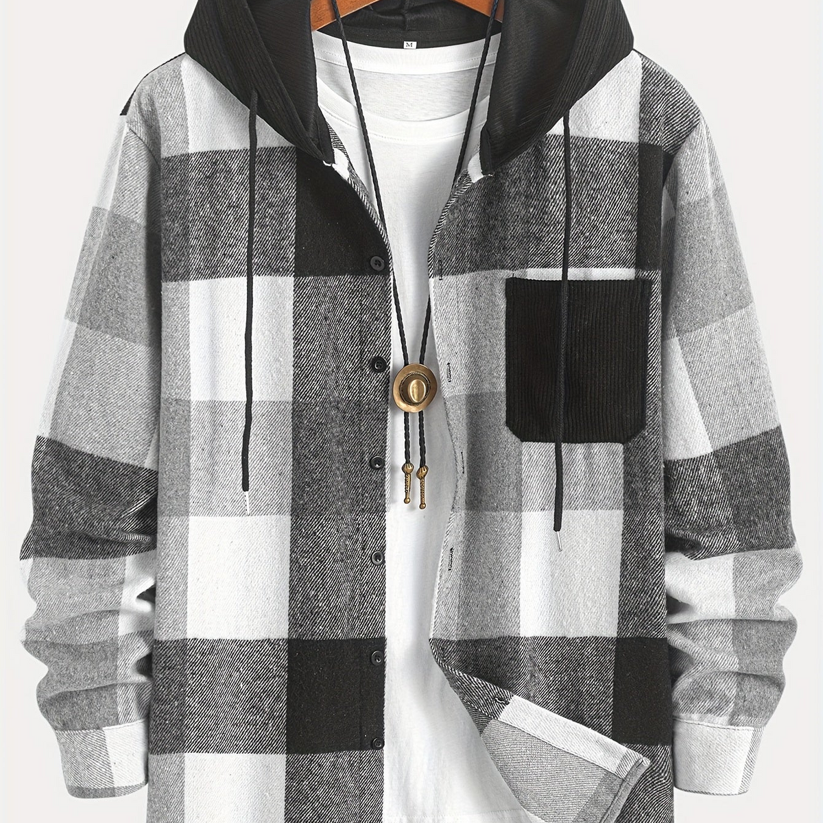 Herren Kariertes Hemd Jacke mit Kapuze & Brusttasche
