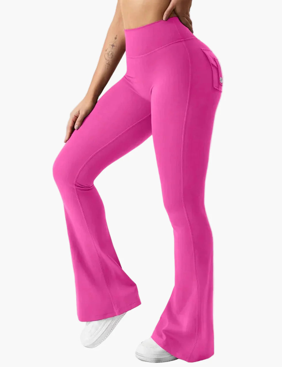 Damen Bootcut Cargo Fitness Leggings mit Push-Up Effekt und Taschen – Sport & Freizeit