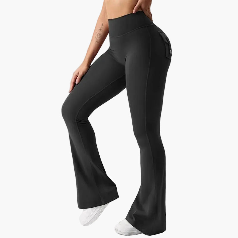 Damen Bootcut Cargo Fitness Leggings mit Push-Up Effekt und Taschen – Sport & Freizeit