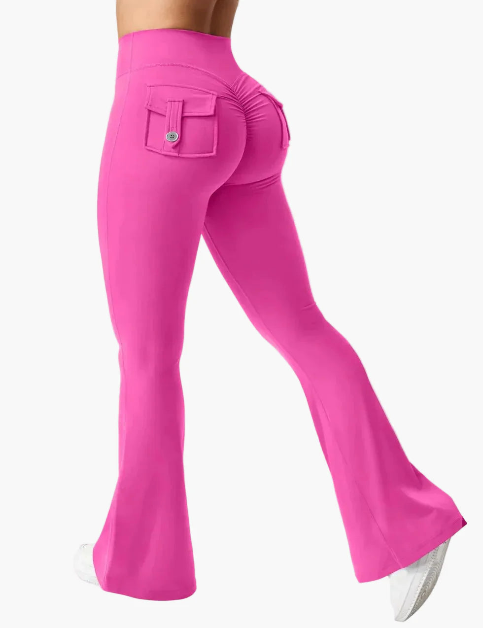 Damen Bootcut Cargo Fitness Leggings mit Push-Up Effekt und Taschen – Sport & Freizeit