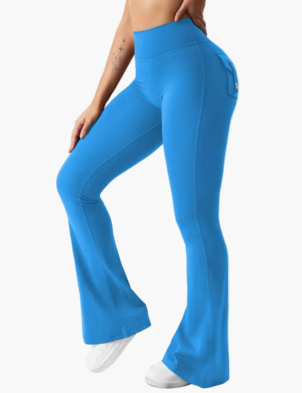 Damen Bootcut Cargo Fitness Leggings mit Push-Up Effekt und Taschen – Sport & Freizeit