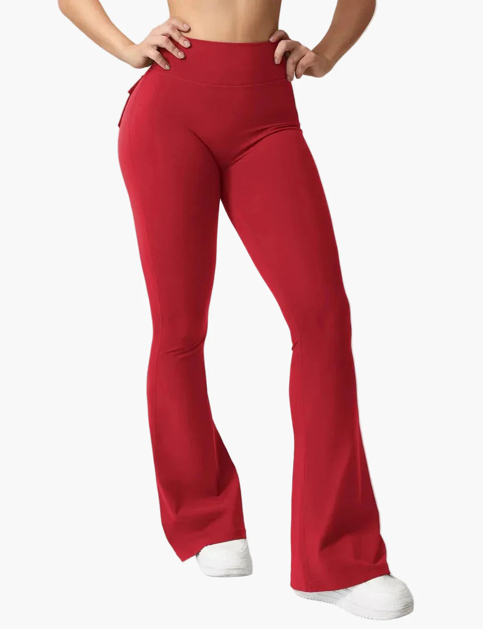 Damen Bootcut Cargo Fitness Leggings mit Push-Up Effekt und Taschen – Sport & Freizeit