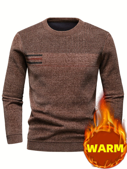 Herren Pullover Rundhals Langarm Strickpullover mit Streifenmuster