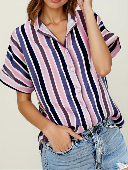 Damen Sommerbluse im Streifen-Look – Lässige Hemdbluse für Freizeit und Urlaub