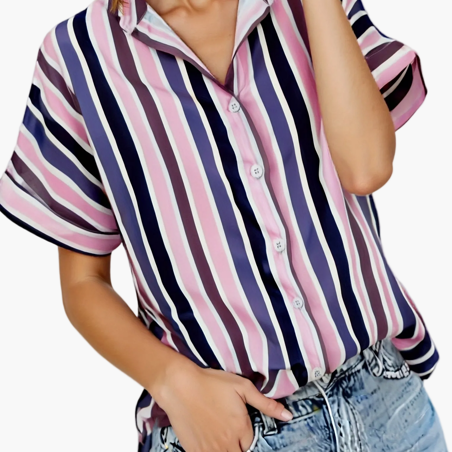 Damen Sommerbluse im Streifen-Look – Lässige Hemdbluse für Freizeit und Urlaub