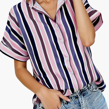 Damen Sommerbluse im Streifen-Look – Lässige Hemdbluse für Freizeit und Urlaub