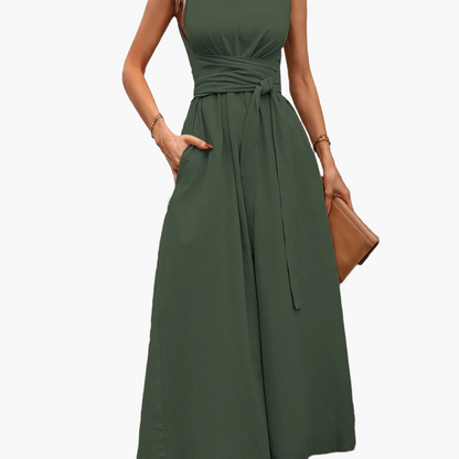 Damen Jumpsuit Elegant Ärmellos mit Bindegürtel für Sommer und Freizeit