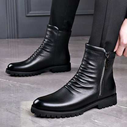 Herren Stiefel Schwarz mit Reißverschluss, Halbhohe Stiefeletten