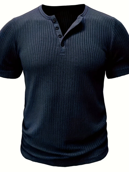 Herren Henley T-Shirt mit Knopfleiste und Rippstruktur – Freizeitstil für Alltag & Sommer