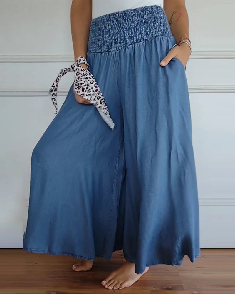 Damen Weite-Hose mit hohem Bund – Lässige elegante Freizeithose, bequemer Alltagsstil