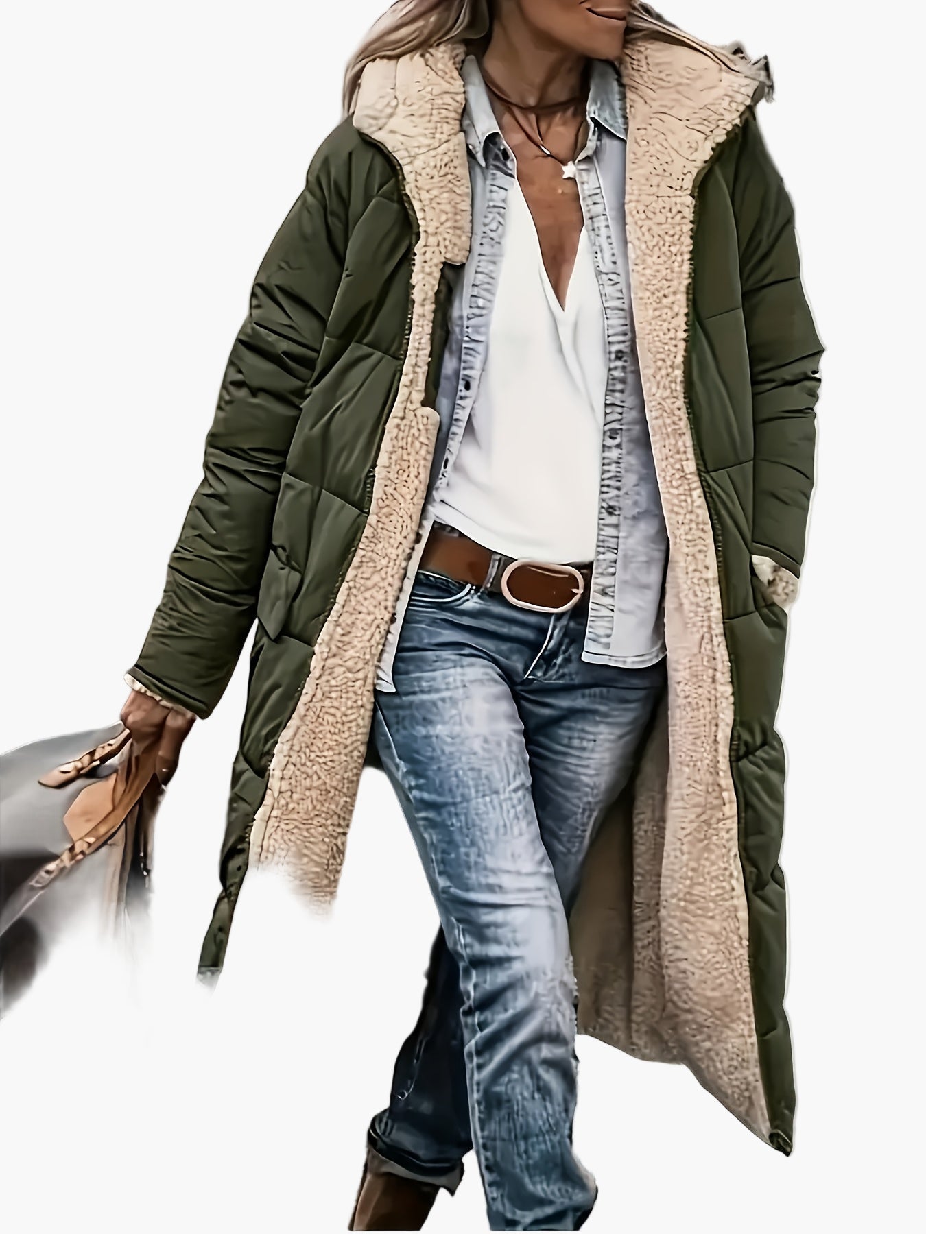 Damen Winter Steppmantel mit Kapuze – Langer Casual Outdoor Mantel für kalte Tage