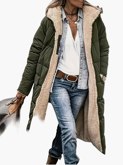 Damen Winter Steppmantel mit Kapuze – Langer Casual Outdoor Mantel für kalte Tage